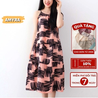 Đầm mặc nhà trung niên 2 dây lụa mango dáng suông đuôi cá - Váy ngủ mặc nhà,bầu,cho mẹ đi chơi thoáng mát bigsize VA062