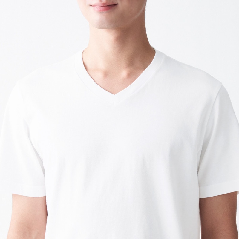 Muji Áo Thun Vải Jersey Cotton Ấn Độ Ngắn Tay Cổ V | BigBuy360 - bigbuy360.vn