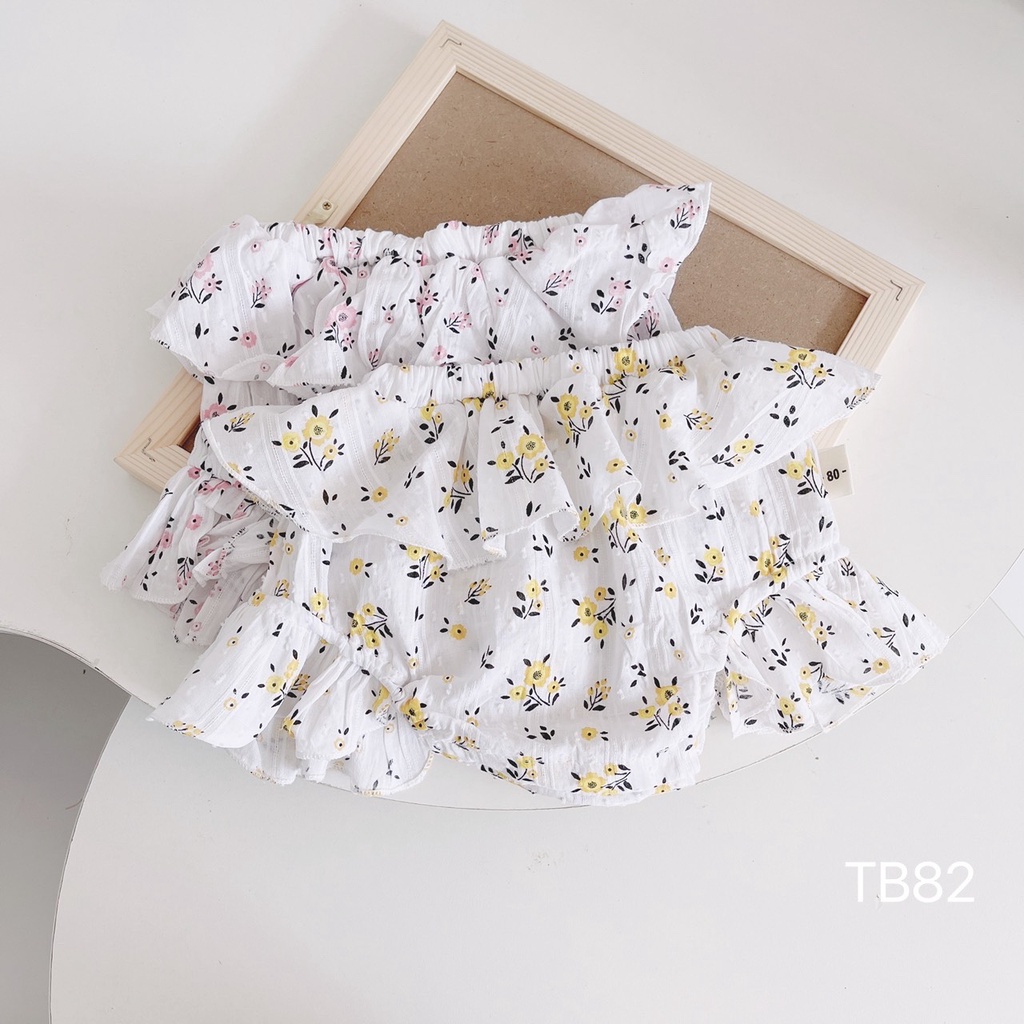 Set áo 2 dây kèm quần đùi siêu xinh họa tiết hoa nhí cho bé gái, vải thô mềm, thoáng mát size 6 - 15 kg