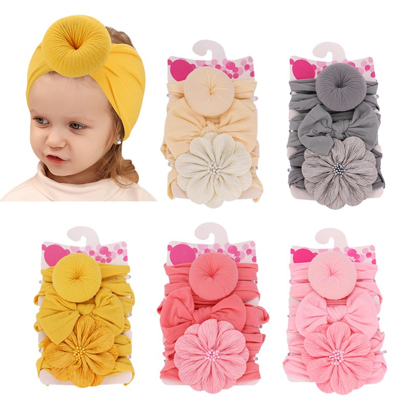 Bộ 3 băng đô đính bông hoa xinh xắn cho bé gái từ 0-36 tháng tuổi