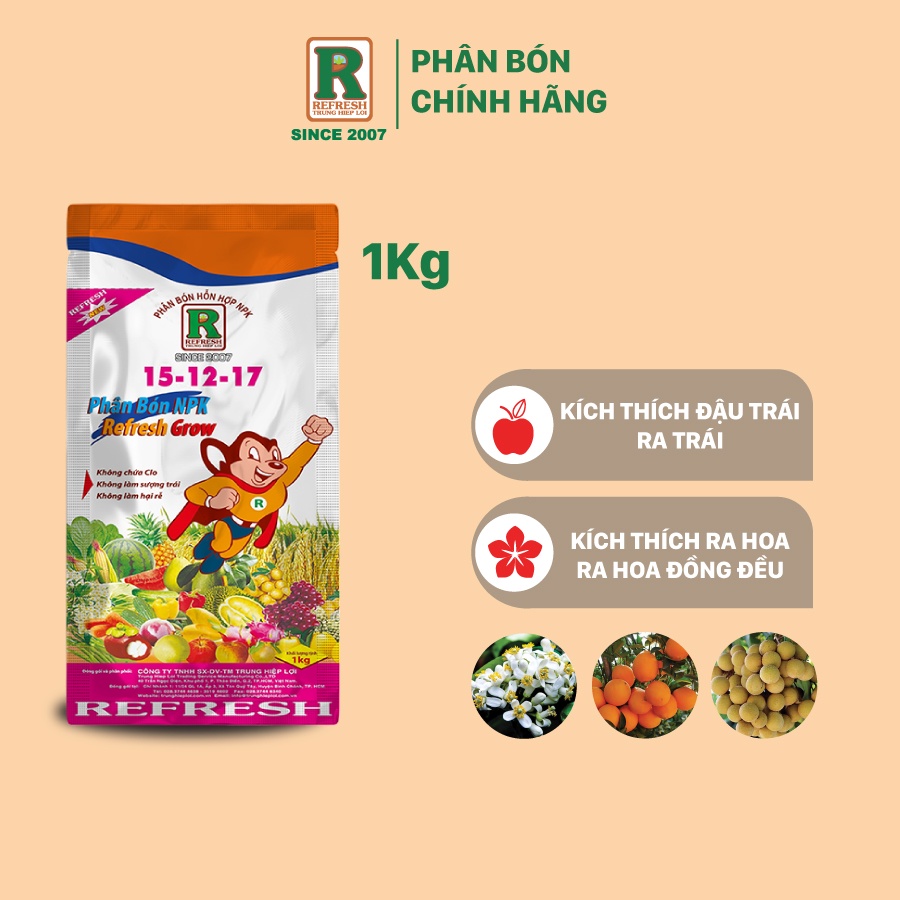 Phân bón NPK 15-12-17 3 màu đa năng chuyên ra hoa và cây kiểng 1kg và 200gr