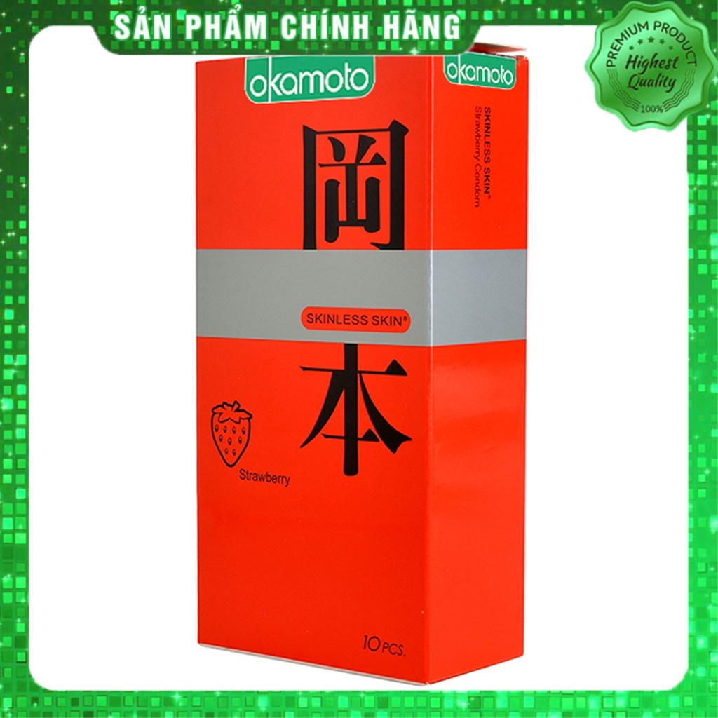 Bao cao su siêu mỏng hộp 10 chiếc Okamoto hương dâu - bcs Nhật Bản