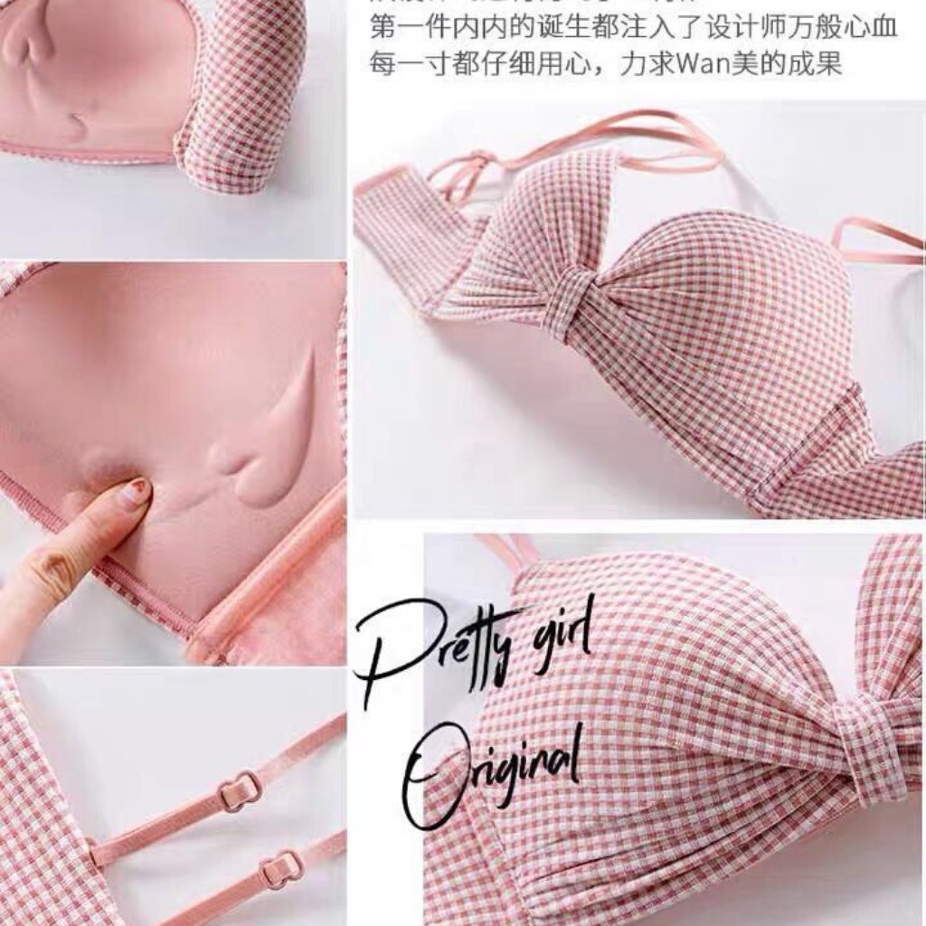 Áo lót nữ nhún nơ kẻ caro thông hơi thoáng mát