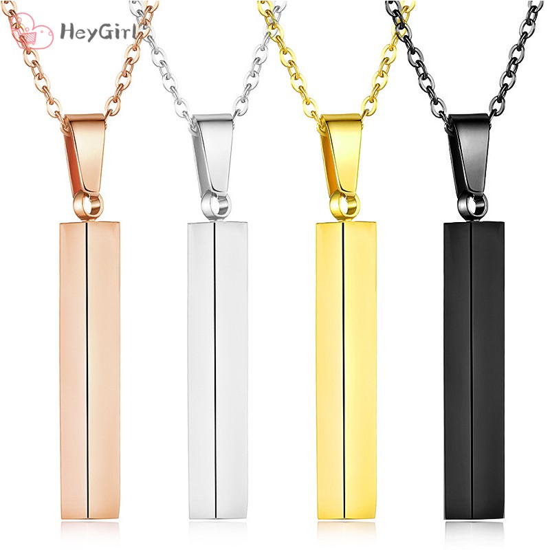 Women Men Stainless Steel Smooth Cuboid Pendant Necklace Personality