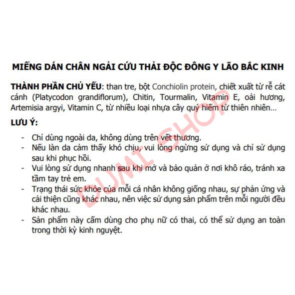 Hộp 50 Miếng Dán Chân Ngải Cứu Thải Độc Đông Y Lão Bắc Kinh (Luceogroup)