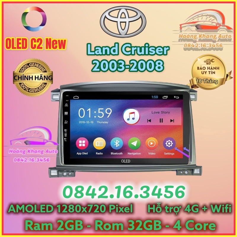 Màn hình Android OLED C2 New theo Land cruiser 2003 - 2008 Kèm dưỡng và jack nguồn zin theo xe