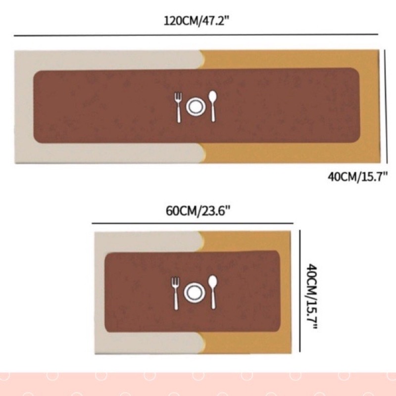 Thảm bếp dáng dài silicone thấm hút 5s trải sàn lau chân trang trí 2 kích thước 40x60 và 40x120 chống trơn trượt