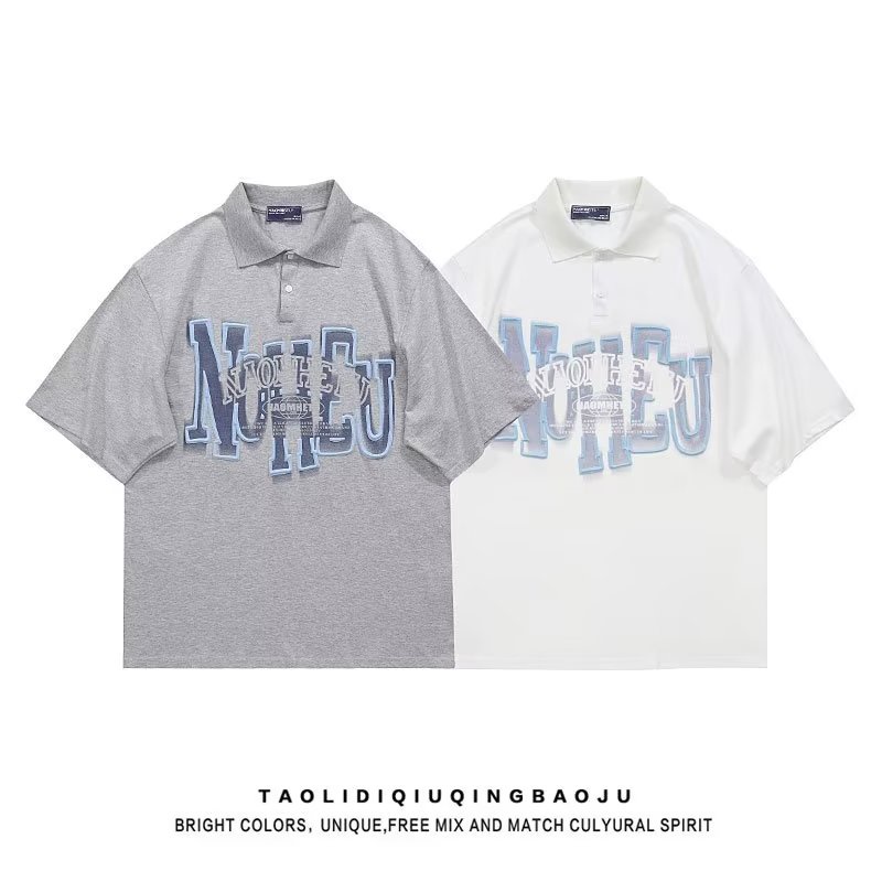 Áo Thun polo Tay Ngắn Dáng Rộng Thoáng Khí In Chữ Phong Cách hip hop Thời Trang Mùa Hè Cho Nam
