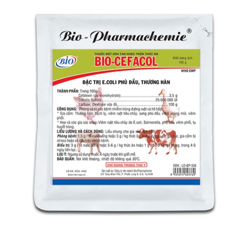 Bio cefacol gói 100gr E coli, phù đầu, thương hàn hsd 09/04/2022
