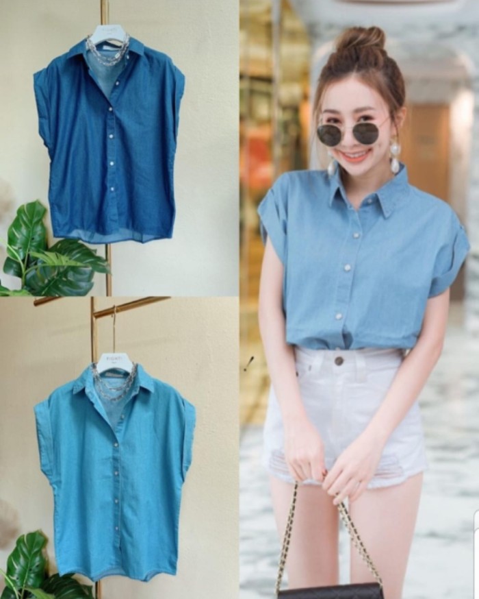 Áo Sơ Mi Denim Màu Xanh Dương Đậm / Nhạt Thời Trang Cho Nữ