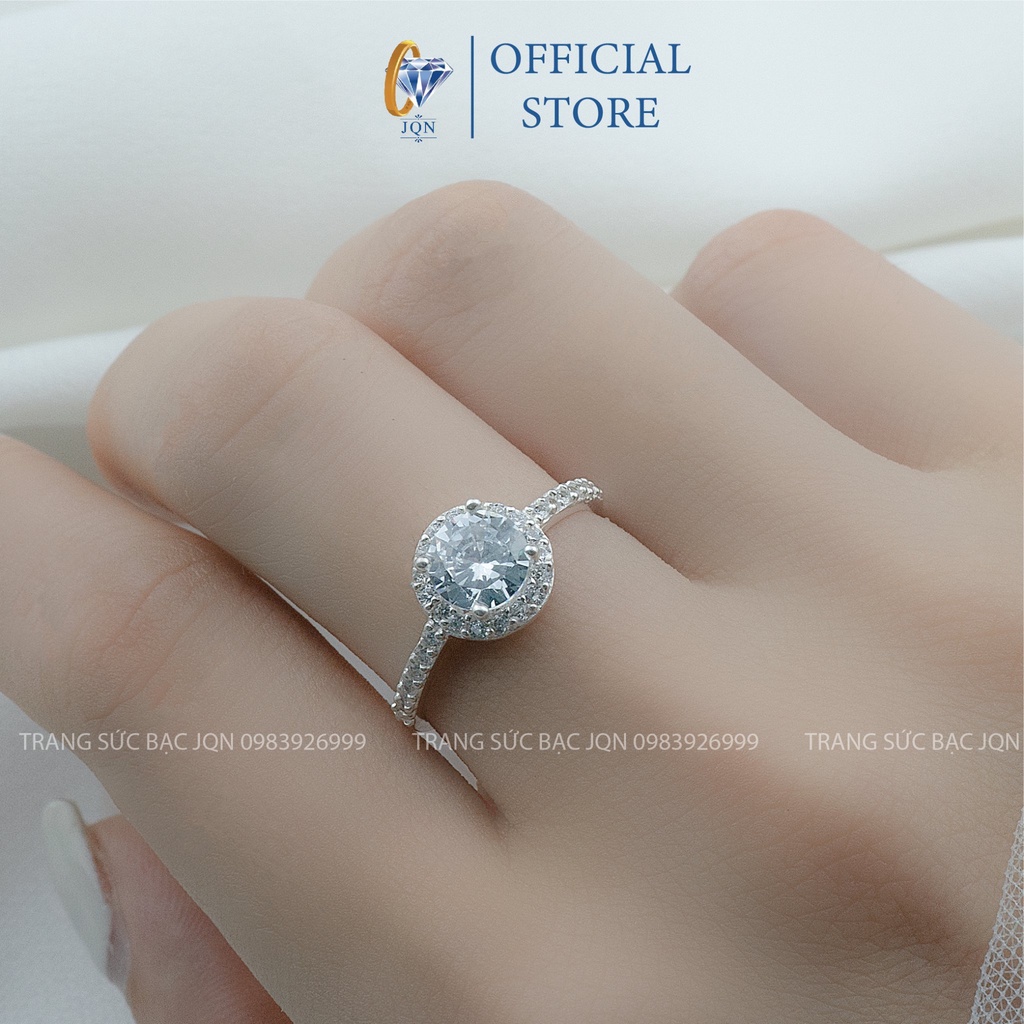 Nhẫn Bạc Nữ JQN Nhẫn Mặt Đá Tròn Trẻ Trung N88