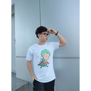 Áo thun hoạt hình One Piece Zoro form suông rộng kiểu dáng street style 3 màu đen, trắng, ghi
