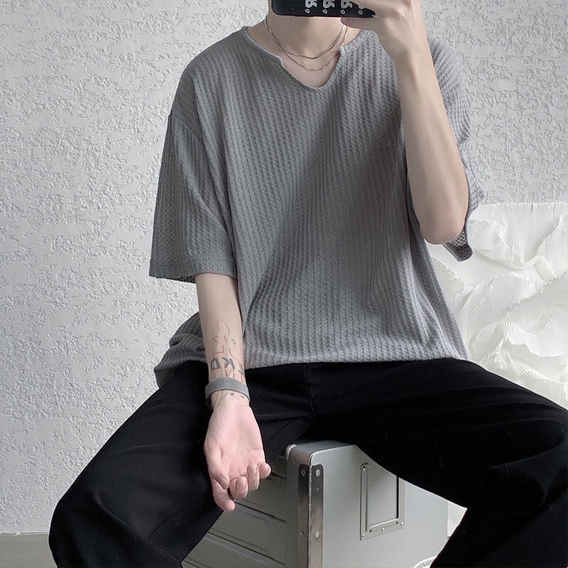 Áo Thun Nam Ngắn Tay Họa Tiết Kẻ Sọc Dáng Rộng Thời Trang Mùa Hè 2022