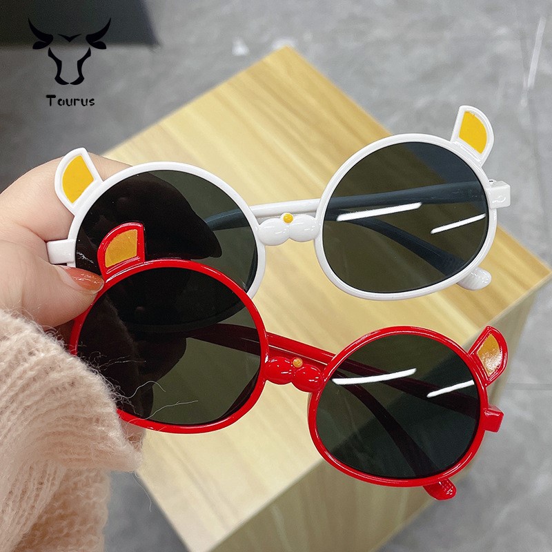 Mắt mèo con Kính râm trẻ em hình tròn Retro Kính râm chống tia cực tím cho trẻ em trai và gái
