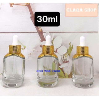 Chai serum chiết  tinh dầu 30ml nắp bóp xi vàng (màu xanh lá - màu trong) - Chai chiết serum 30ml
