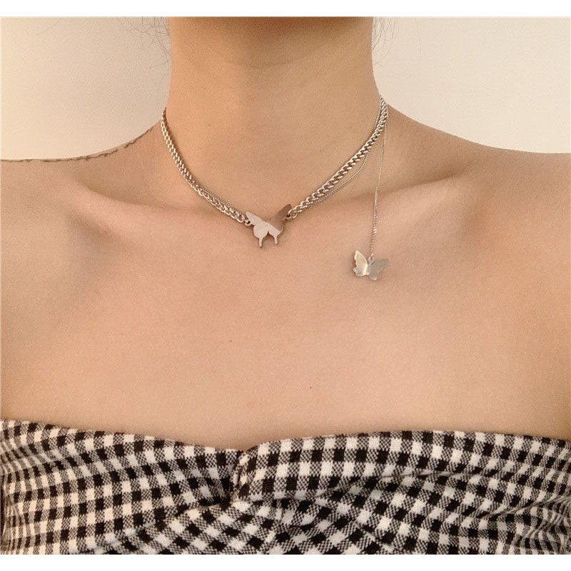 Vòng cổ Choker nữ hình bướm - dây chuyền 2 lớp kiểu dáng cá tính