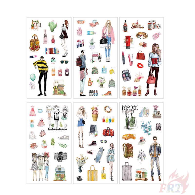 Set 6 tấm nhãn dán DIY scrapbook hình cô gái thời trang