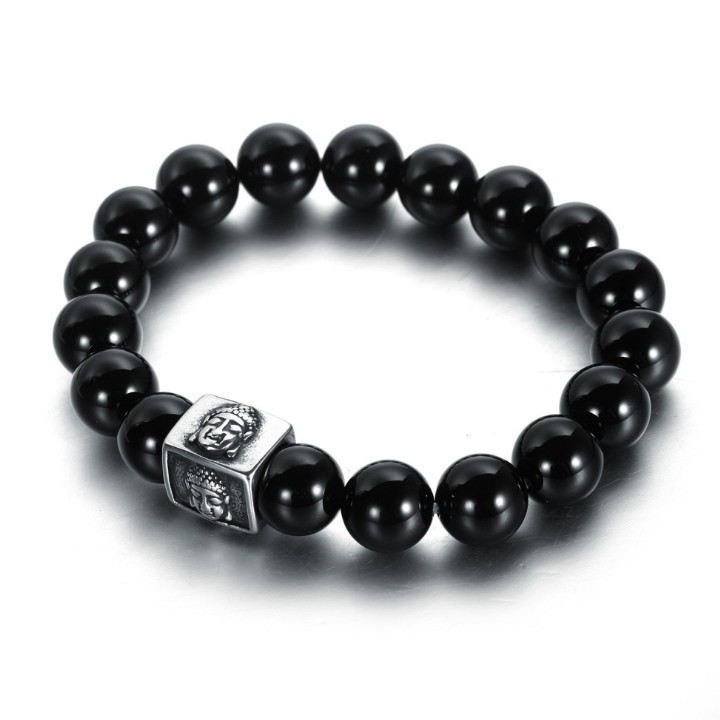 Vòng Tay Hạt Mã Não Đen Và Đức Phật Titan TT 1918