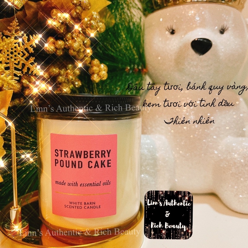 STRAWBERRY POUND CAKE - Nến Thơm 1 Bấc Bath &amp; Body Works Usa