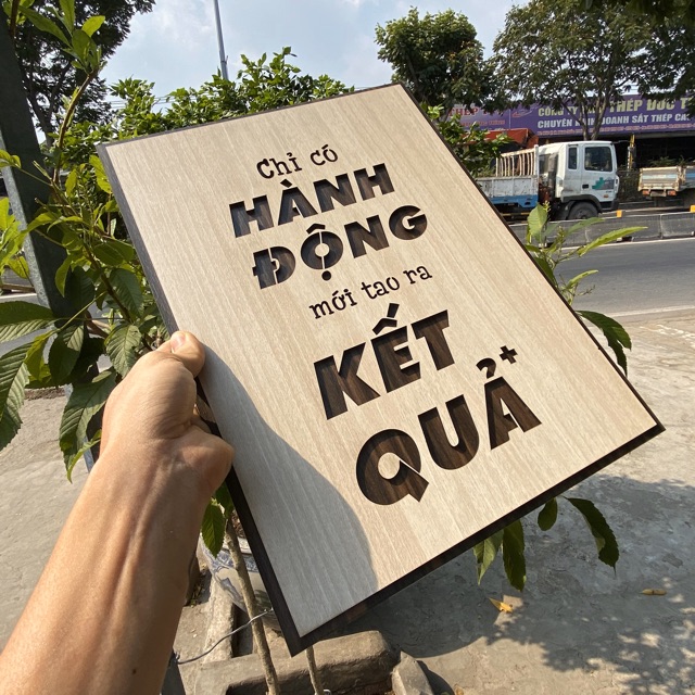 [Độc Lạ] Tranh treo tường bằng Gỗ handmade khắc laser chữ slogan tạo động lực TBIG033