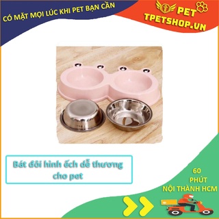 Bát ăn cho chó mèo - Bát đôi ếch inox