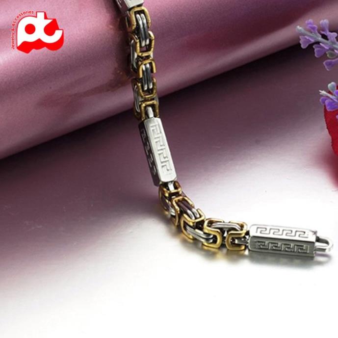 Lắc tay titan nam cao cấp đẹp sang trọng thép không gỉ kiểu ziczac dài PT JEWELRY kích cỡ 7mm PTLTNA93