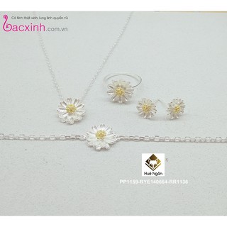 Combo dây chuyền, bông tai, nhẫn và lắc tay bạc Ý 925 Bạc Xinh Huệ Ngân - Cúc Họa mi
