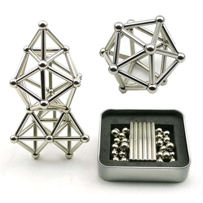 Gậy Đồ Chơi Nam Châm Bằng Thép Kim Loại Và Bóng Bucky Ball Màu Bạc