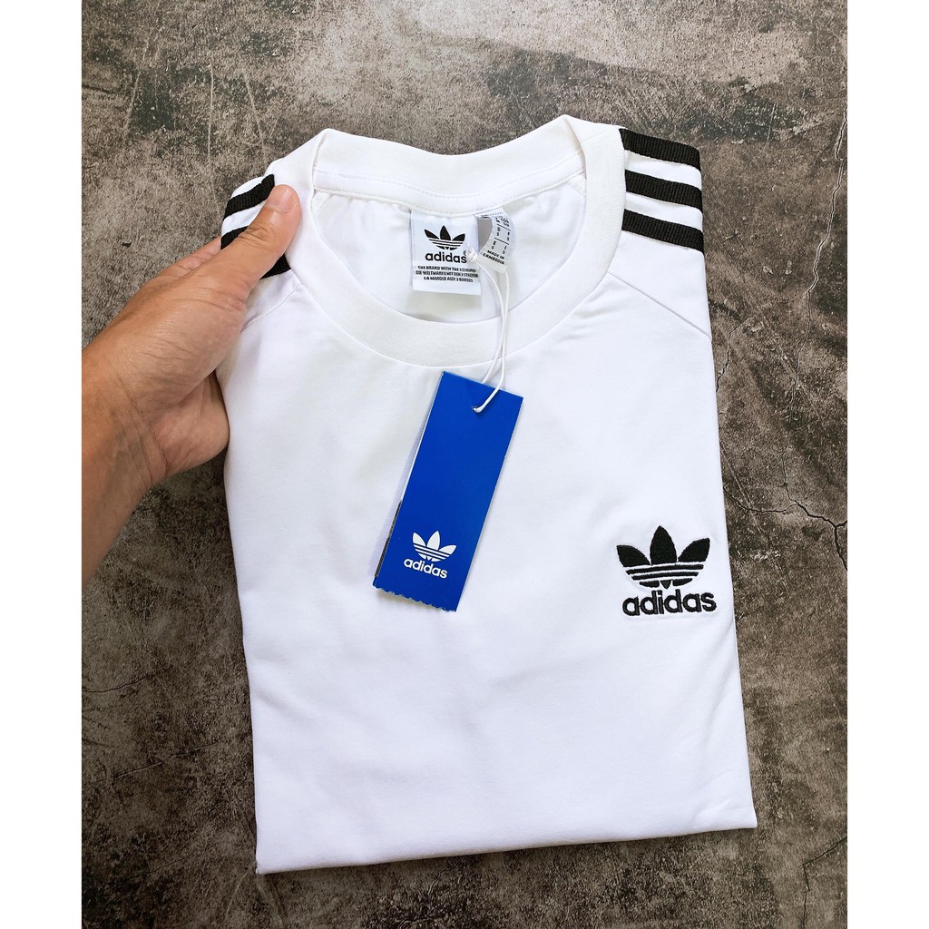 (HÀNG XUẤT XỊN) Áo das trắng tay dài 3 sọc 619 CLFN LS 3-STRIPES TEE UNISEX WHITE Made in Cambodia full tag code