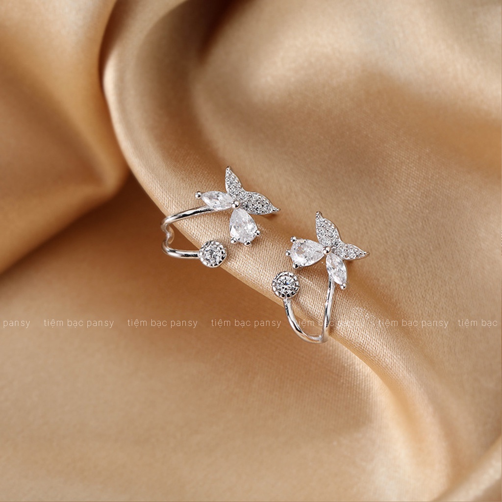 Bông tai bạc đeo vành tai cho nữ kiểu dáng cánh bướm, khuyên tai nữ bạc ta 925 sáng đẹp