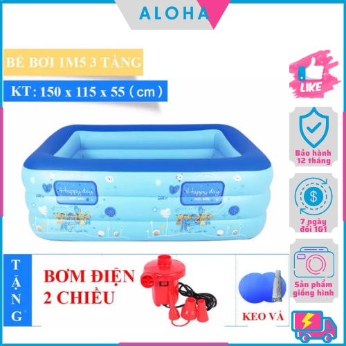 [HOT] Bể Bơi Phao Cho Bé Trong Nhà 3 Tầng 1m5 (150Cm) Hình Chữ Nhật 150x110x50 Bồn Tắm Hơi Cho Bé - DÀY DẶN - AN TOÀN
