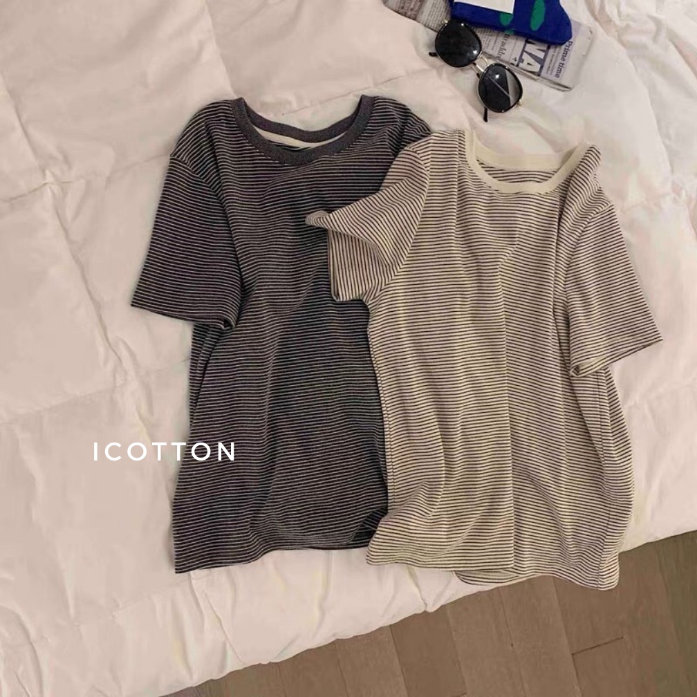 Áo thun nữ tay lỡ form rộng Icotton  áo phông nữ dáng rộng sọc ngang mềm mại cá tính