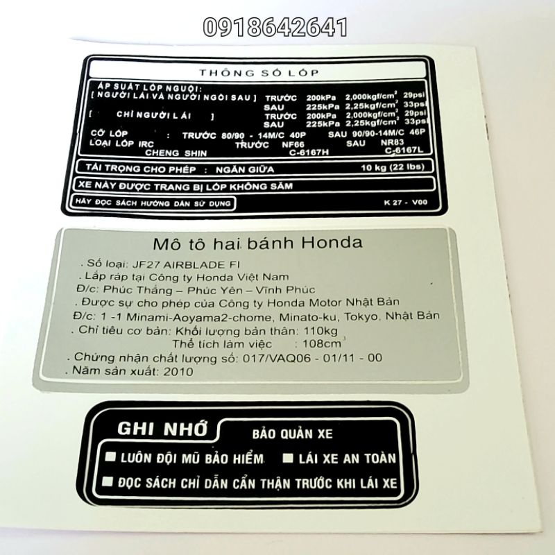 Bộ tem thông số Ab Việt như zin
