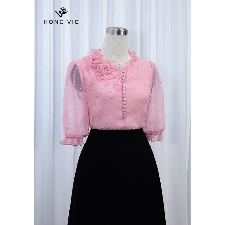 [Mã LT50 giảm 50k đơn 250k] Áo nữ thiết kế Hongvic voan hồng tầm xuân SM260