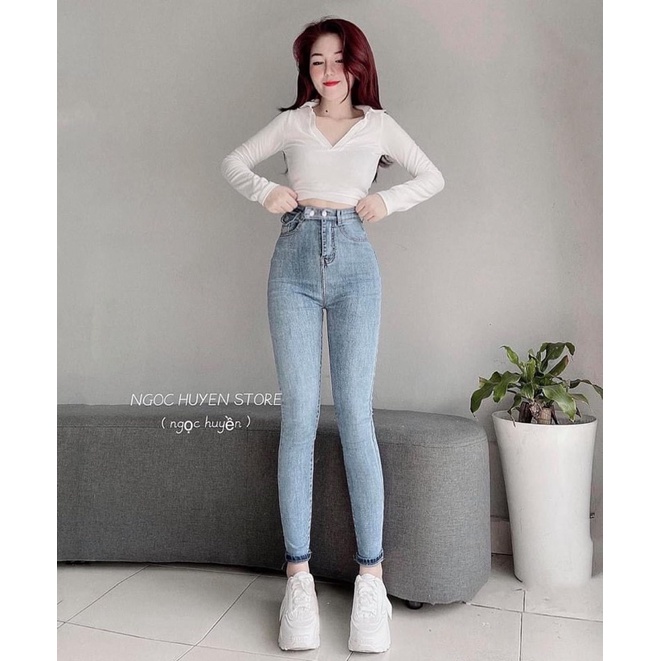 Quần jeans quai 2 khuy nắp túi