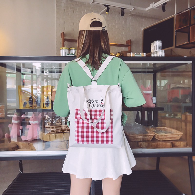 Túi Vải Tote Fashion Đeo Chéo, Đen Bên, Balo