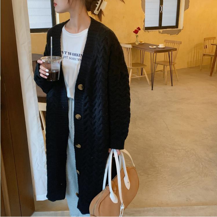 Áo Khoác Cardigan Dệt Kim Dày Dáng Dài Qua Gối Phong Cách Hàn Quốc Thời Trang Thu Đông Cho Nữ