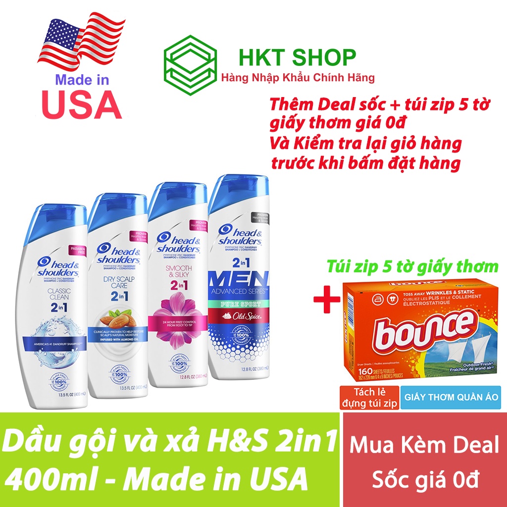 [USA] Dầu gội và xả 2IN1 Head&Shoulders Mỹ 400ml - HKT Shop