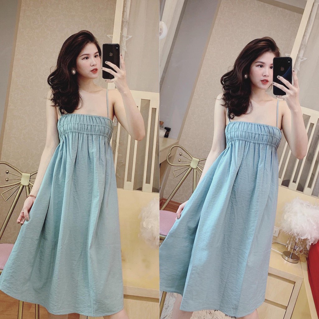 Đầm 2 dây nhún ngực nhiêu màu siêu xinh, Đầm BabyDoll