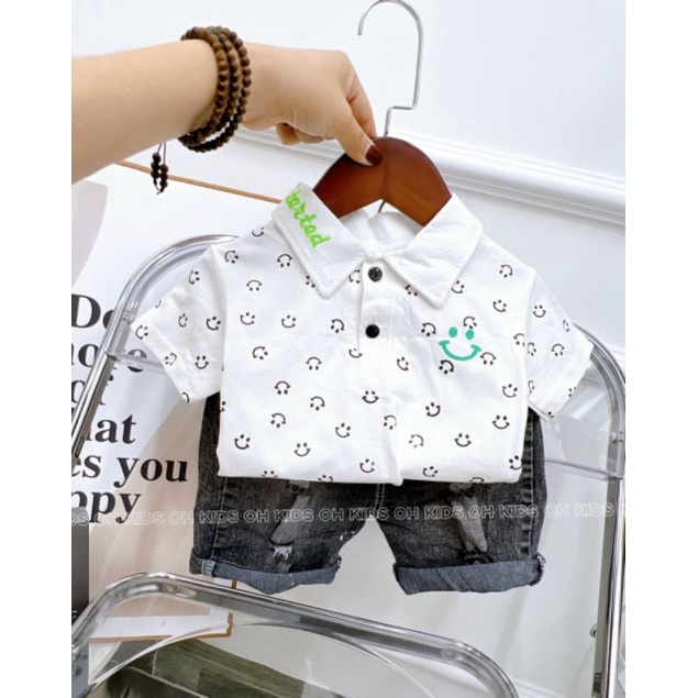 Sét quần jean lửng áo polo cho bé trai. Bộ áo cổ bẻ quần jean đi học cho bé trai