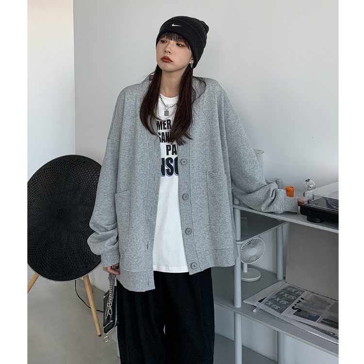 Áo Nỉ Dài Tay Cổ Chữ V Thời Trang Hàn Quốc Dành Cho Nữ