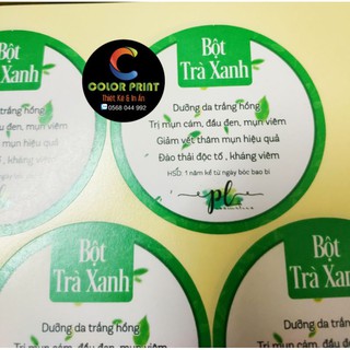 In tem theo yêu cầu SET 50 Tem Bột Trà Xanh - Decal Giấy -Free thiết kế - cắt bế bóc dán - ColorBoom