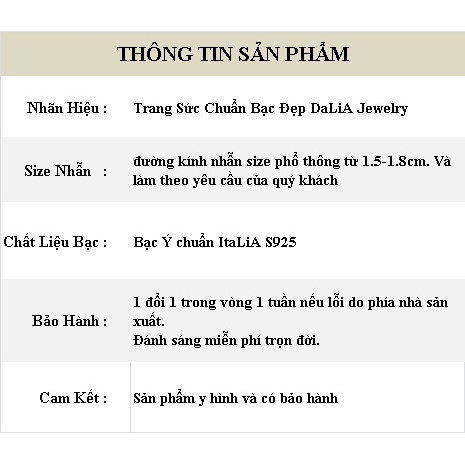 Nhẫn Bạc ý Nữ DaLiA Jewelry công chúa hột đá vuông to nạm đá - NY93