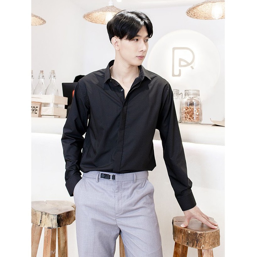 Áo Sơ Mi Nam Form Rộng Tay Dài Trắng Đen Đơn Giản Y2010 M01 19743