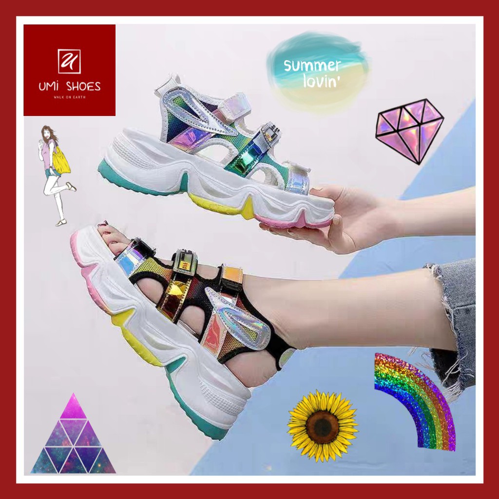 [SẴN-MẪU MỚI 2020]Sandal quai ngang Ulzzang nữ độn đế 5 phân HOLOGRAM đổi màu đi học đi chơi HOT TREND cá tính | BigBuy360 - bigbuy360.vn