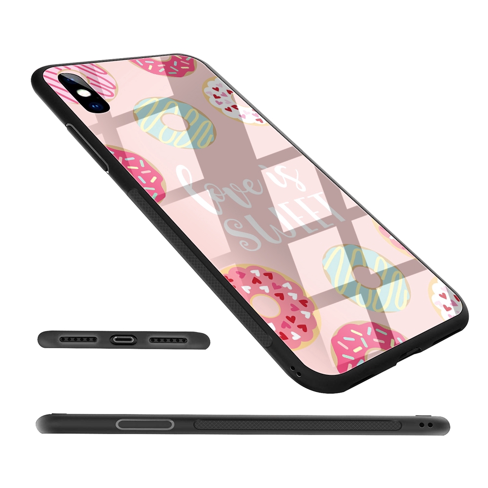 Ốp điện thoại silicon mặt kính in hình bánh donut hồng ngọt ngào 238C Samsung S7 Edge S8 S9 S10 Plus Note 10