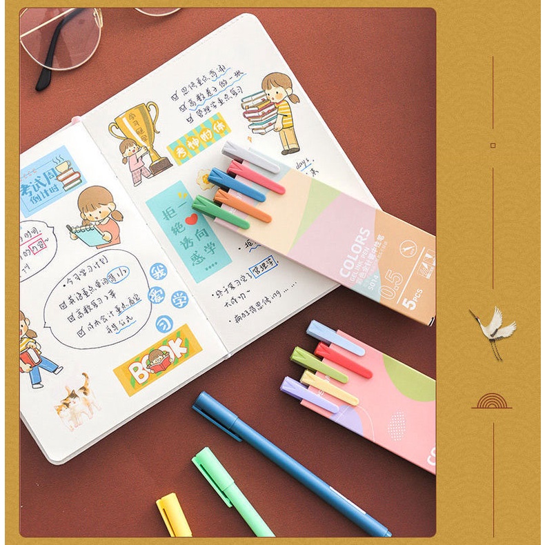 Set 5 bút mực gel nhiều màu sắc đẹp mắt