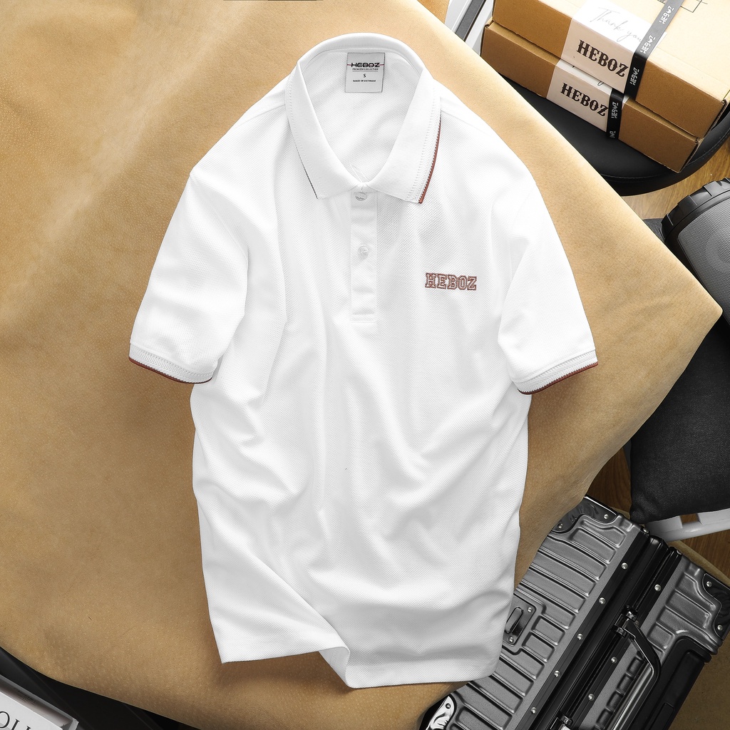 Áo thun nam có cổ, áo polo nam orange line HEBOZ - WHITE 00001179