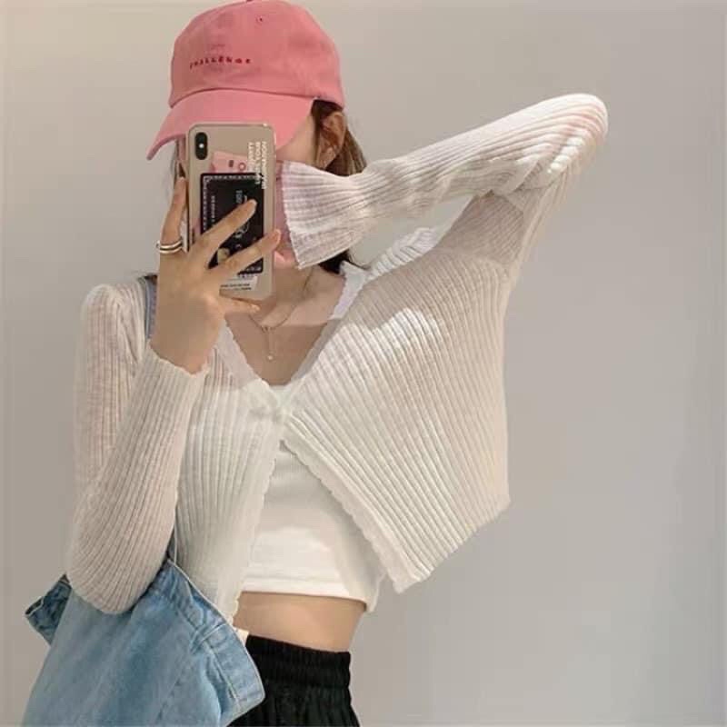 Áo cardigan len nữ dáng ngắn mỏng nhẹ, Áo len crotop khoác ngoài nhẹ nhàng phong cách Hàn quốc