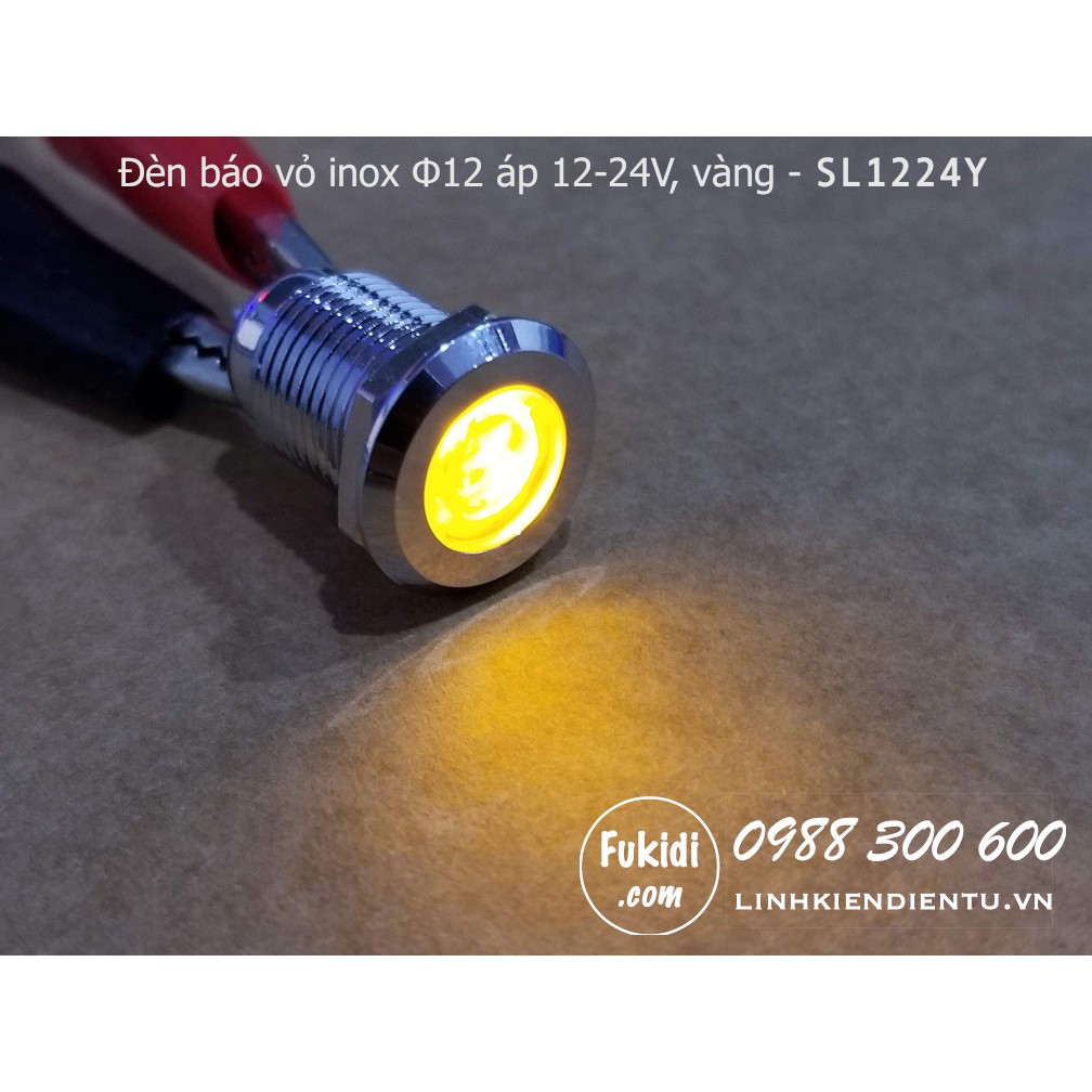 Đèn báo tín hiệu Φ12mm vỏ inox, áp 12-24v màu đỏ, xanh lá, xanh dương và vàng - SL1224R, SL12824G, SL1224B và SL1224Y